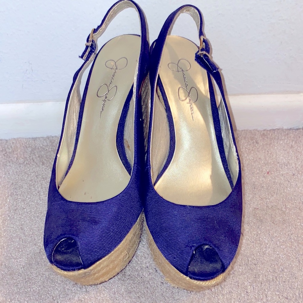 SALE!🎉Blue Comfy Jessica Simpson Platform Wedge Espadrilles Heels Sandals